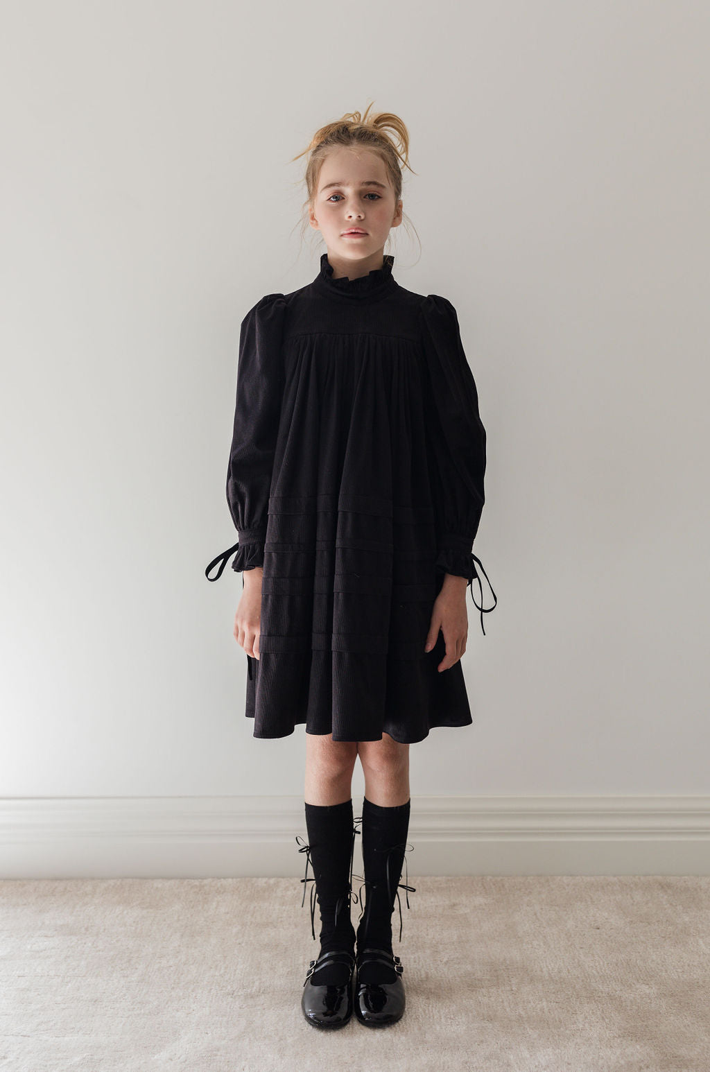 8189D-Cord Pleat Dress-Black