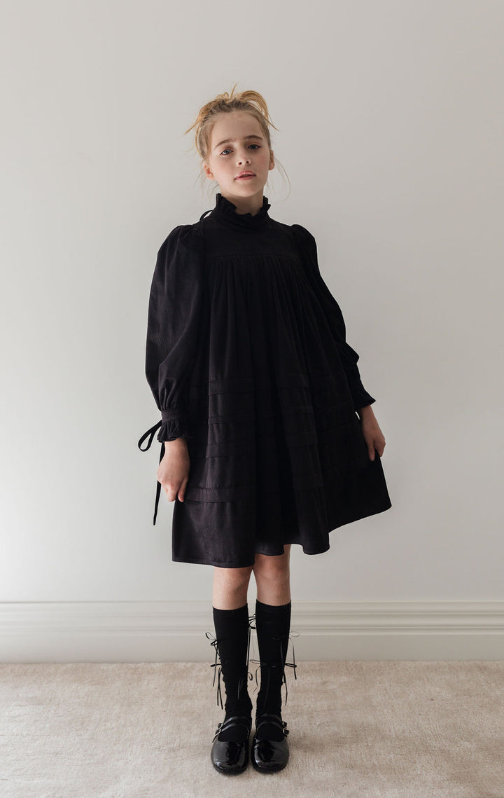 8189D-Cord Pleat Dress-Black