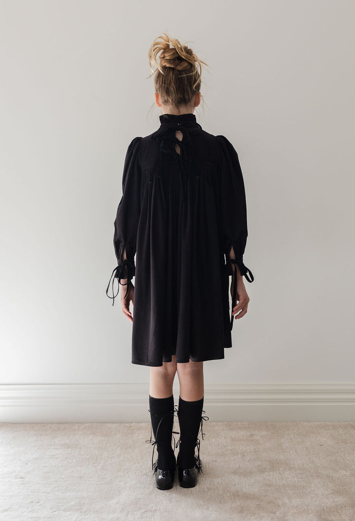 8189D-Cord Pleat Dress-Black