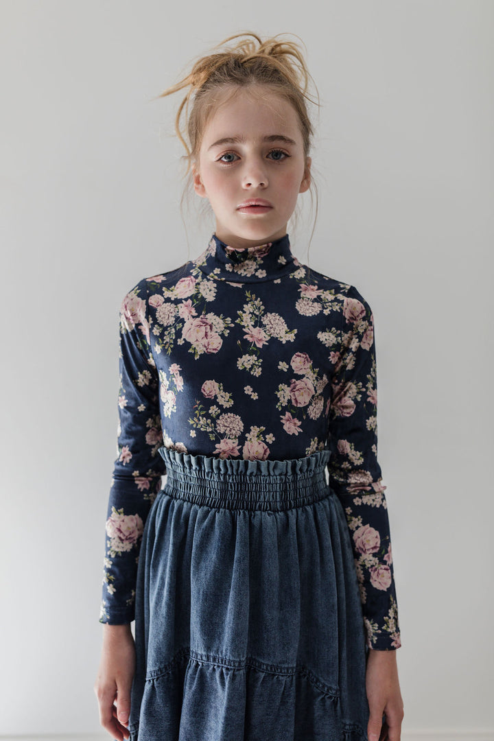 8191T-Lilac Floral Print Velvet Knit Top-Lilac Floral print