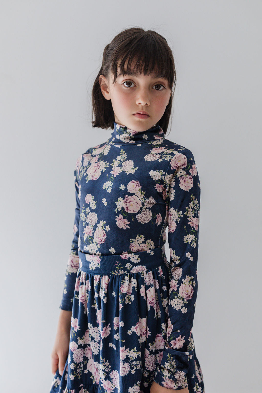 8190S-Lilac Floral Print Cord Skirt-Lilac Floral print