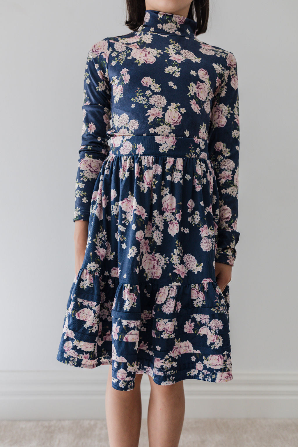 8190S-Lilac Floral Print Cord Skirt-Lilac Floral print
