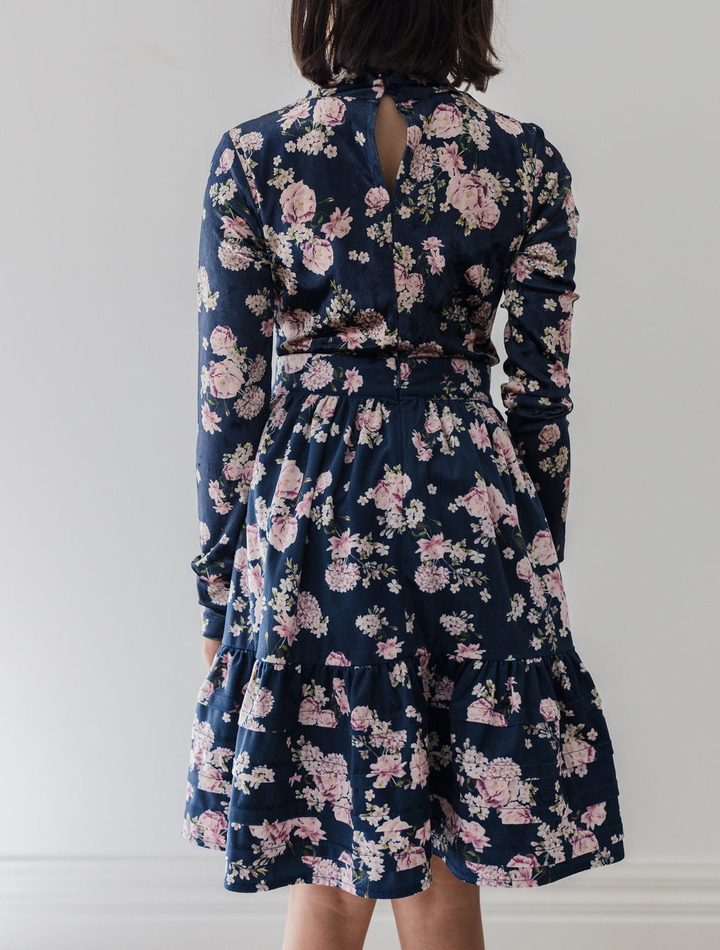8190S-Lilac Floral Print Cord Skirt-Lilac Floral print