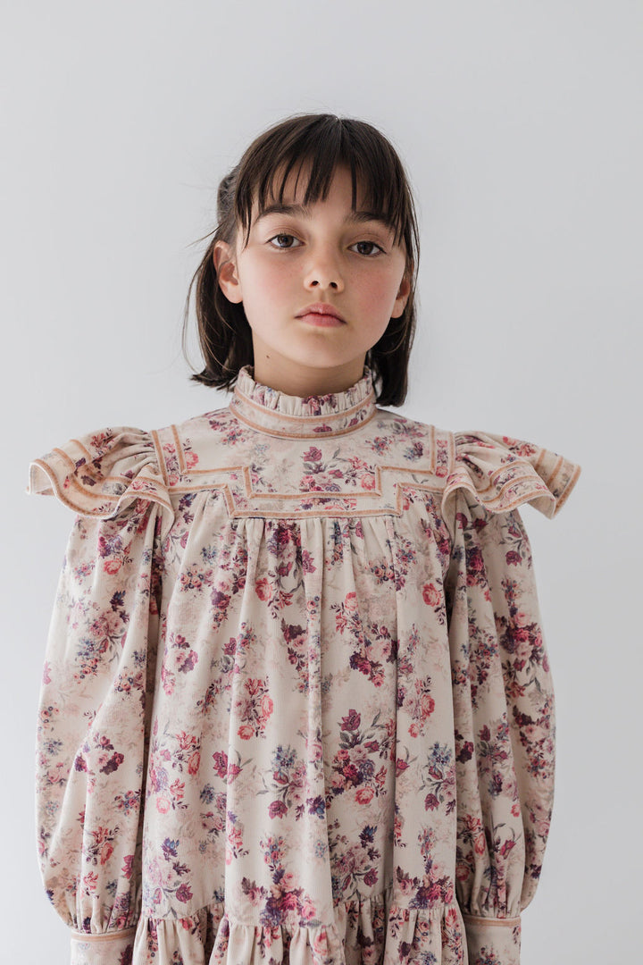 8195D-Antique Floral Printed Cord Dress-Antique Floral Print