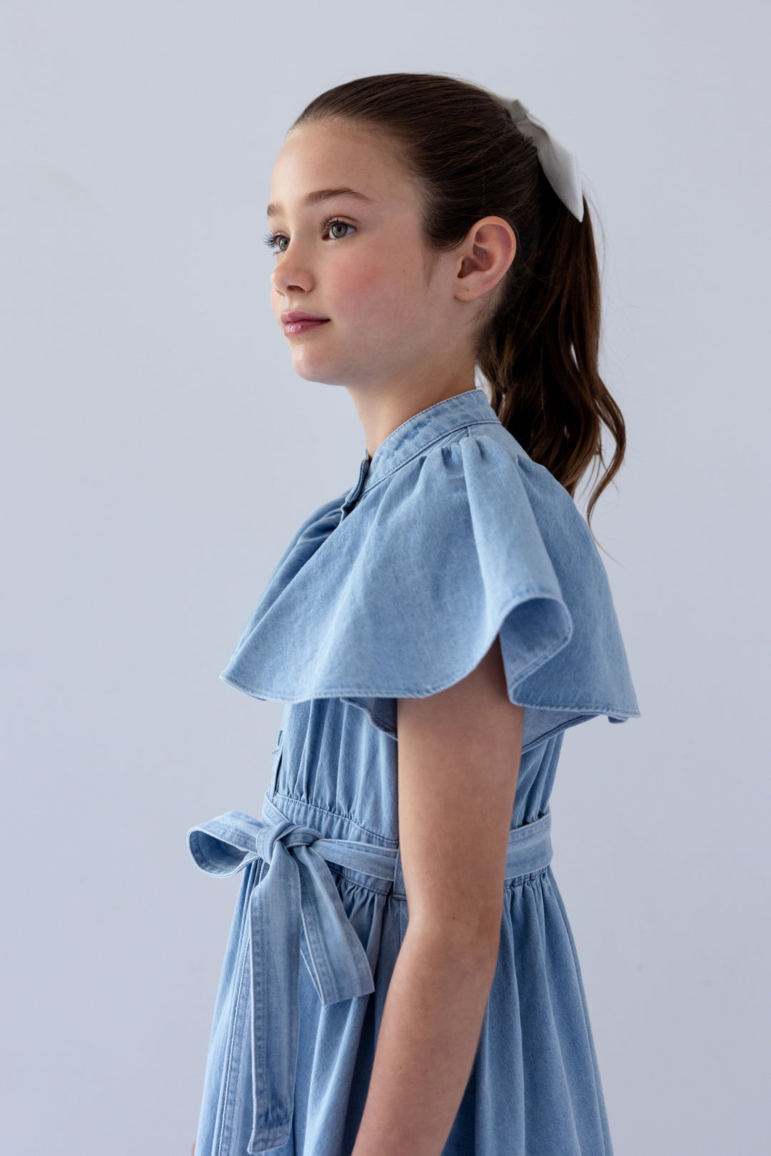 8208D-CHAMBRAY FLUTTER SLEEVE SHIRT DRESS