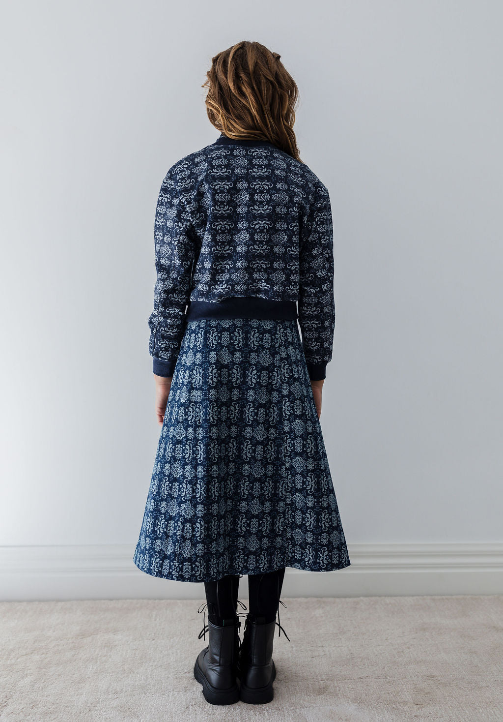 8184S-Fleur De Lis Button Denim Skirt Skirt-Fleur De Lis Print