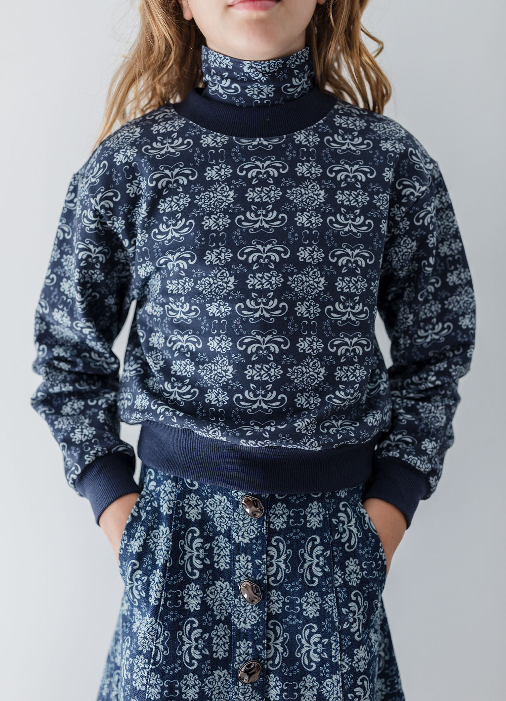 8217T-Fleur De Lis Print Sweat Top-Fleur De Lis Print