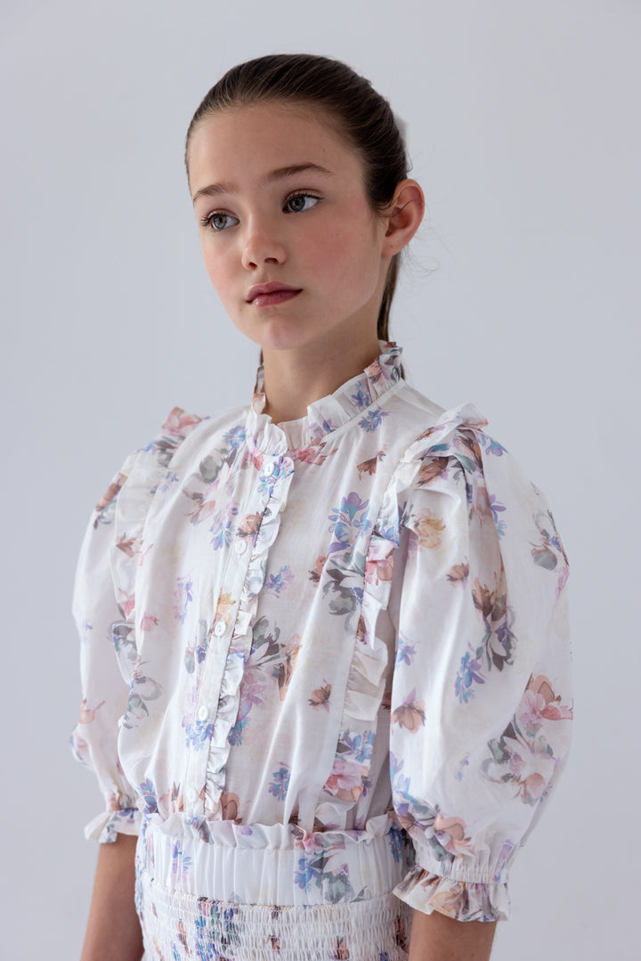 2119-FLUTTER FLORAL PRINT VOILE SHIRT