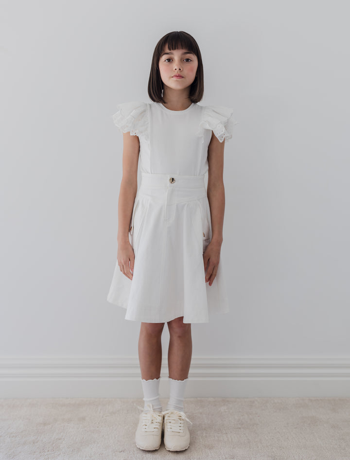 8238S-FOLD BACK POCKET DENIM SKIRT-WHITE WASH DENIM