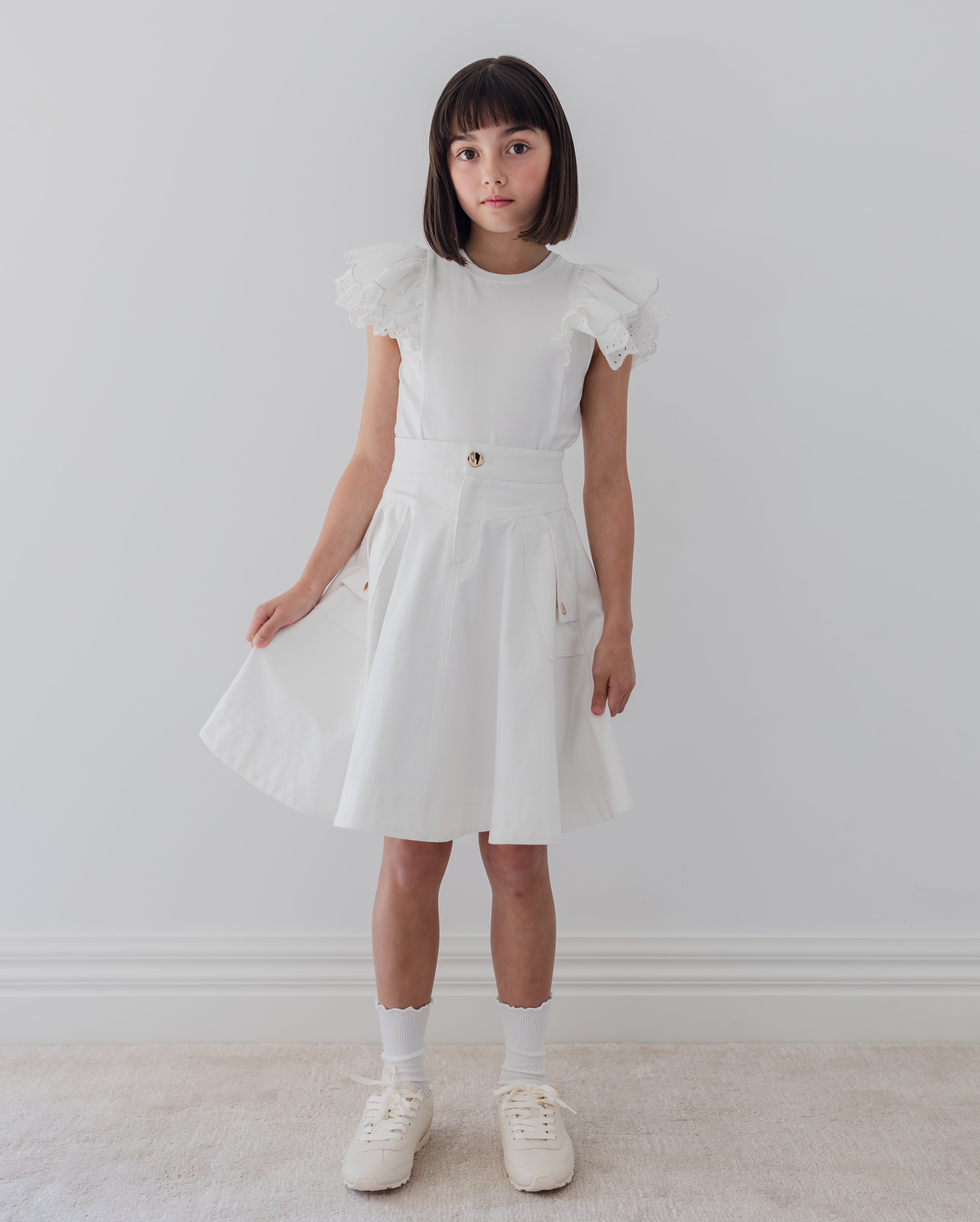 FREY フレイ DOUBLE POCKET SKIRT ホワイト 8238S-FOLD BACK POCKET DENIM SKIRT-WHITE WASH DENIM – whoopikids
