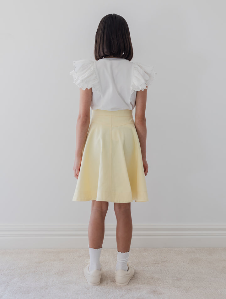 8238S-FOLD BACK POCKET DENIM SKIRT-LEMON WASH DENIM