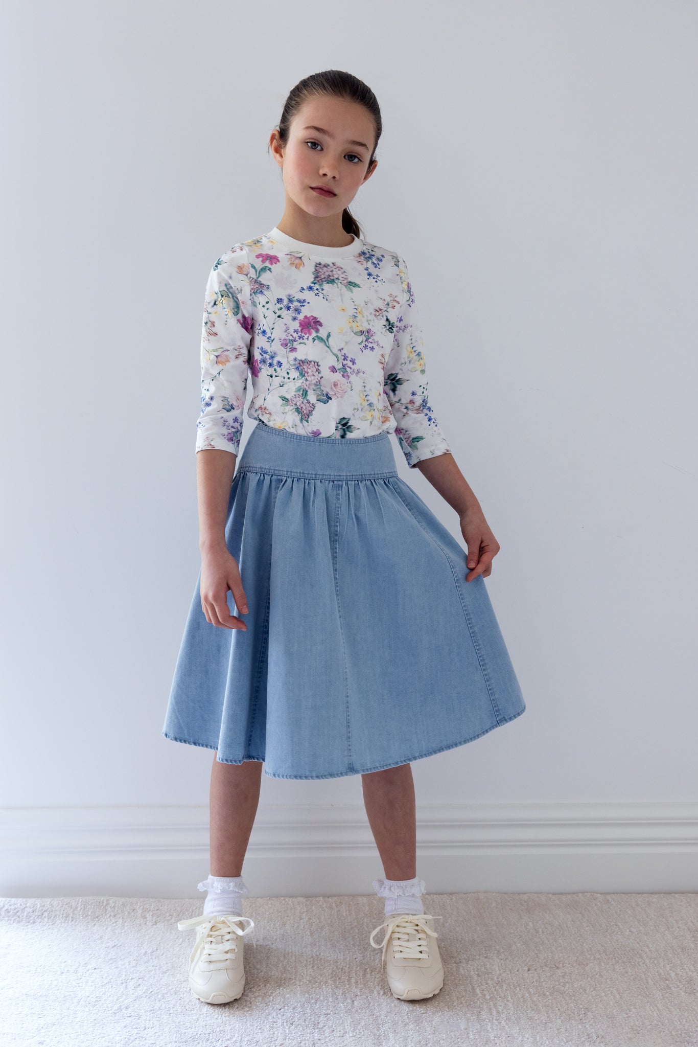 8229S-CHAMBRAY SEAM DETAIL SKIRT – whoopikids
