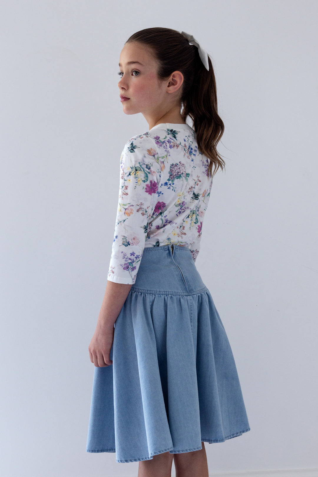 8229S-CHAMBRAY SEAM DETAIL SKIRT