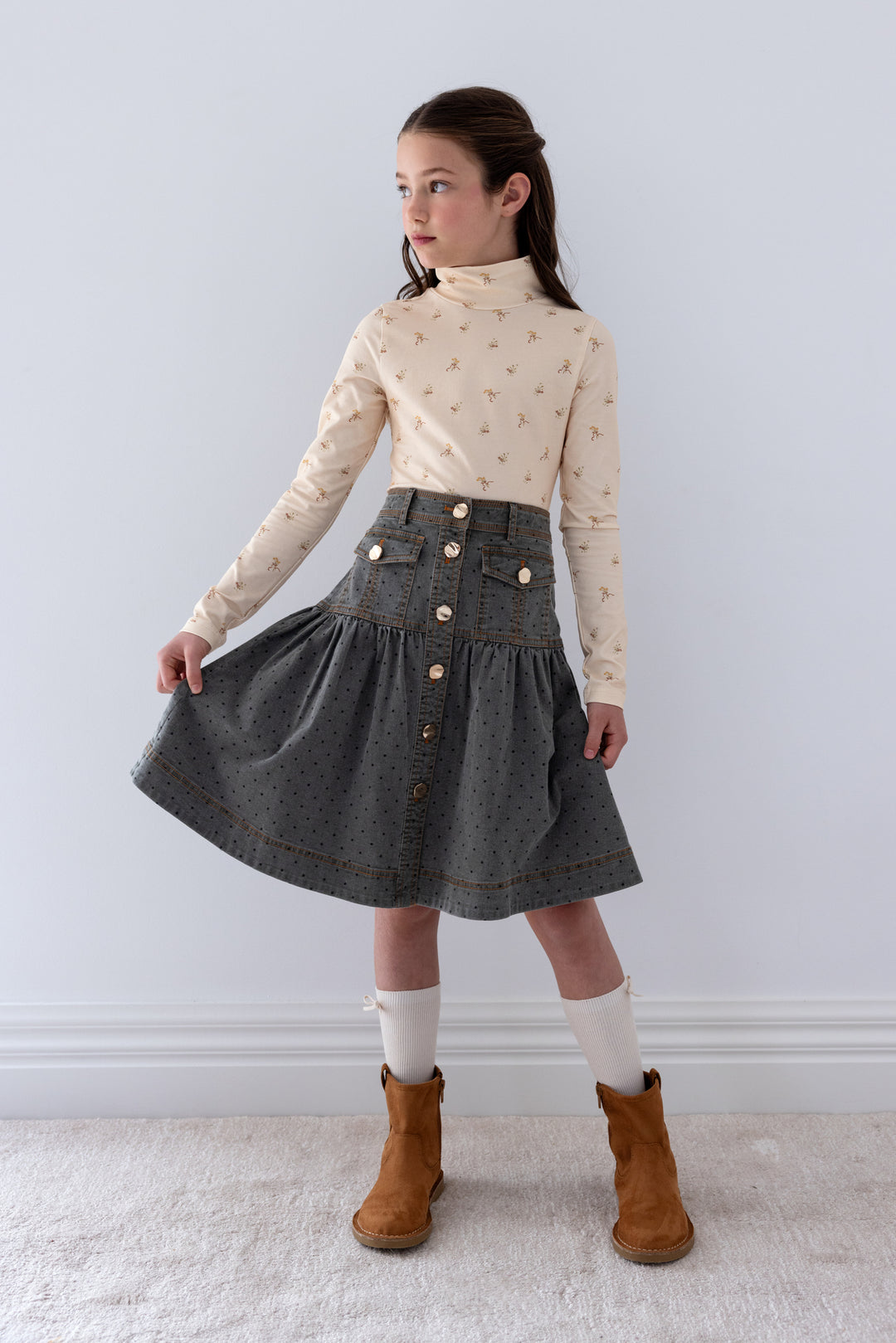 8268S Grey Spot Chambray Skirt - Grey Spot Chambray