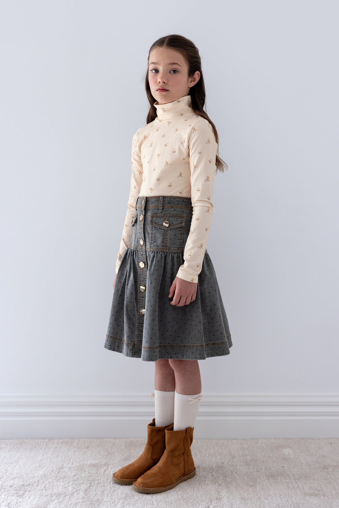 8268S Grey Spot Chambray Skirt - Grey Spot Chambray