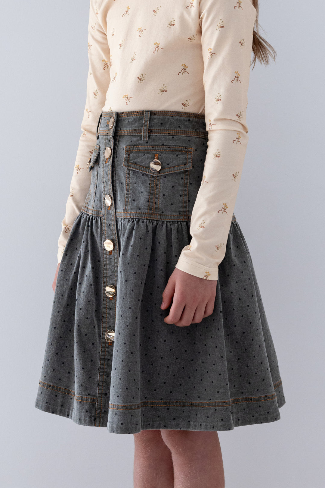 8268S Grey Spot Chambray Skirt - Grey Spot Chambray