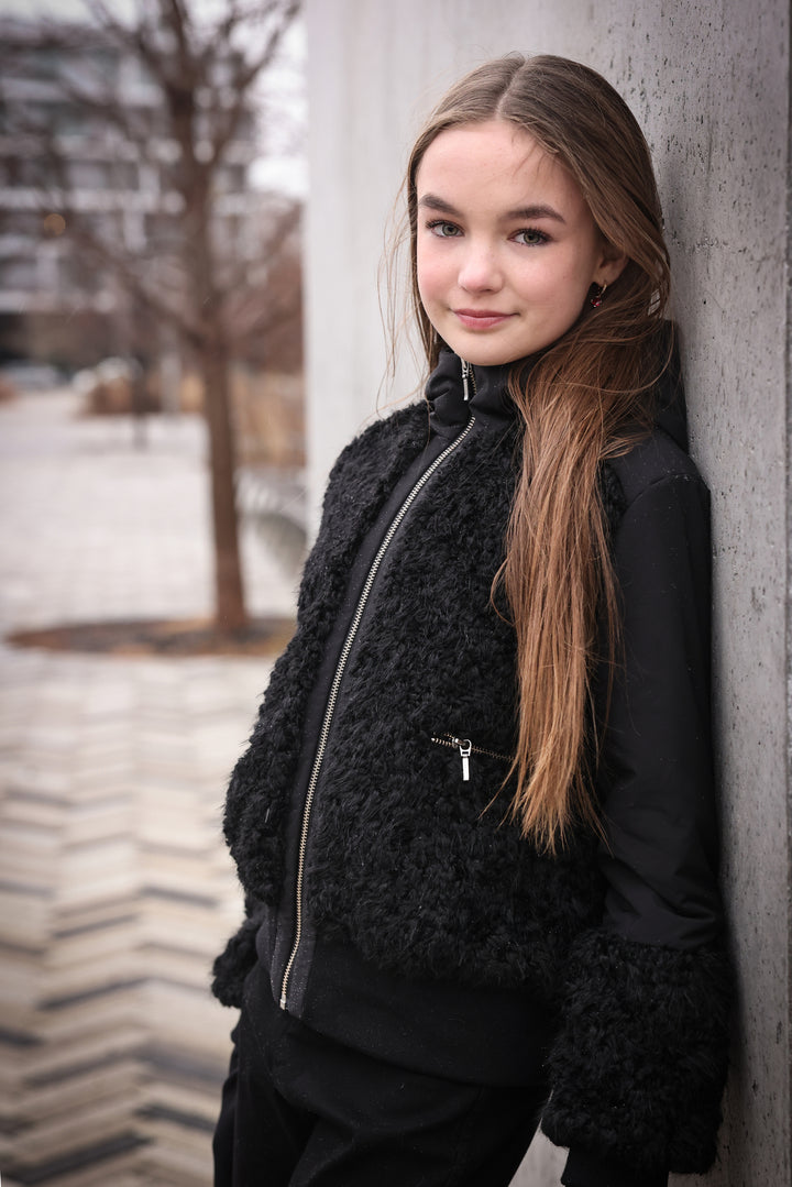 88157-Girls Sherpa Lightweight Jacket-Black