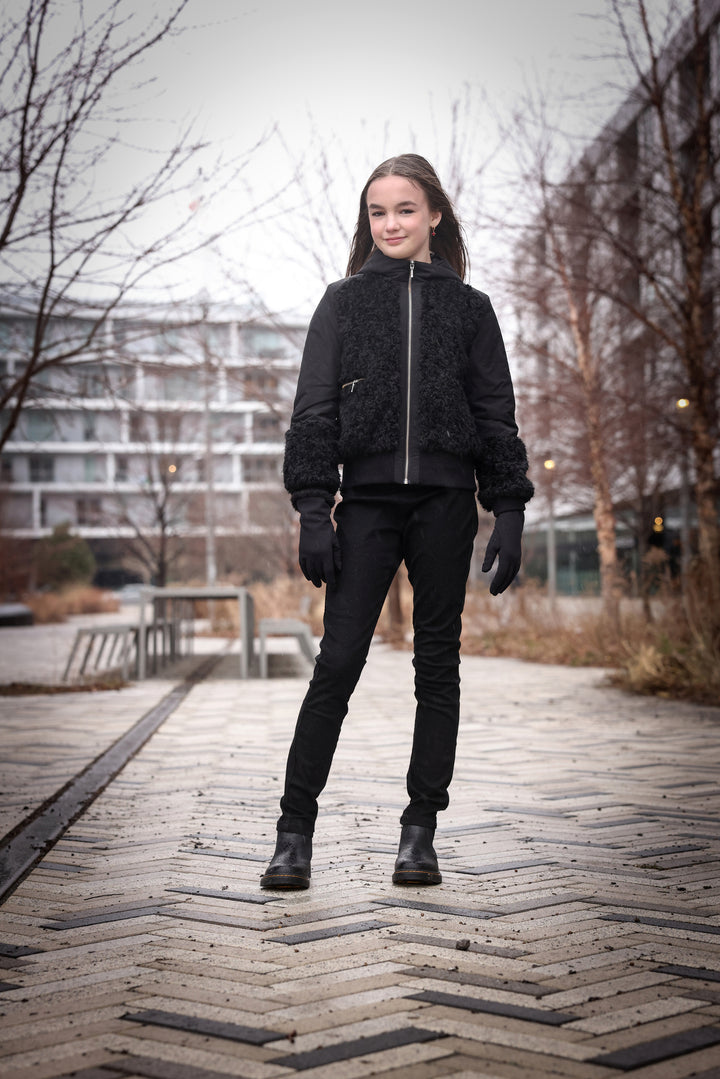 88157-Girls Sherpa Lightweight Jacket-Black