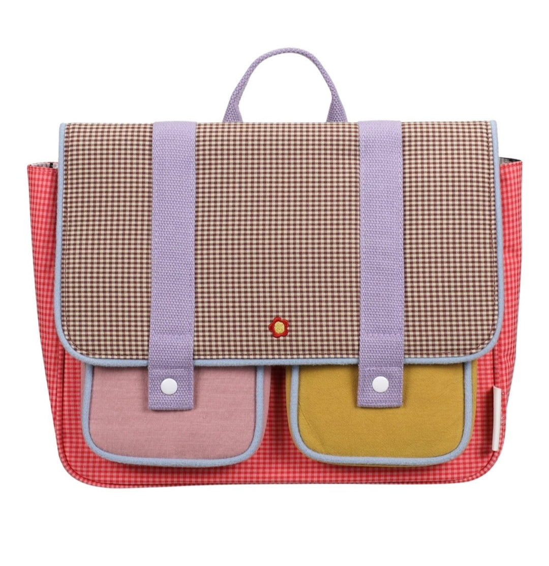1802370 Schoolbag - Gingham Flower/Rose
