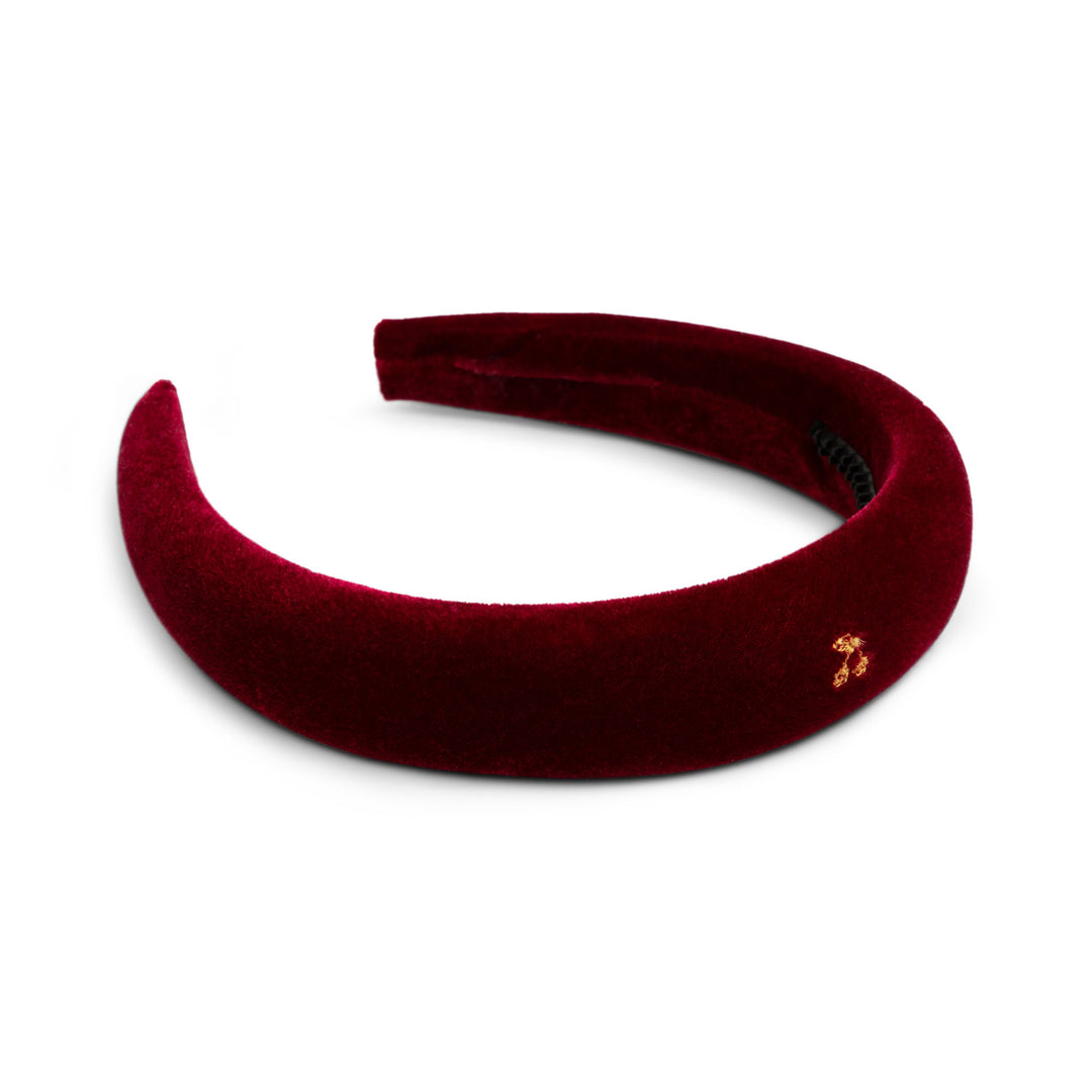 Le Enfant Gold Thread Cherry Hairband Velvet - Burgundy