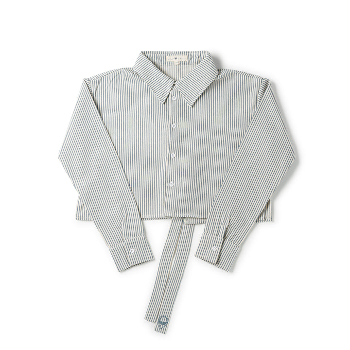 SS907A - Teen Bow Shirt Blue Stripe