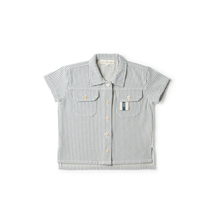 SS911A - Button D Shirt Blue Stripe