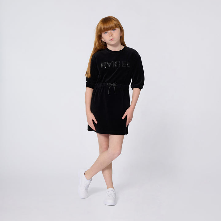 A00325-LOGO 3/4 SLEEVE DRESS-BLACK