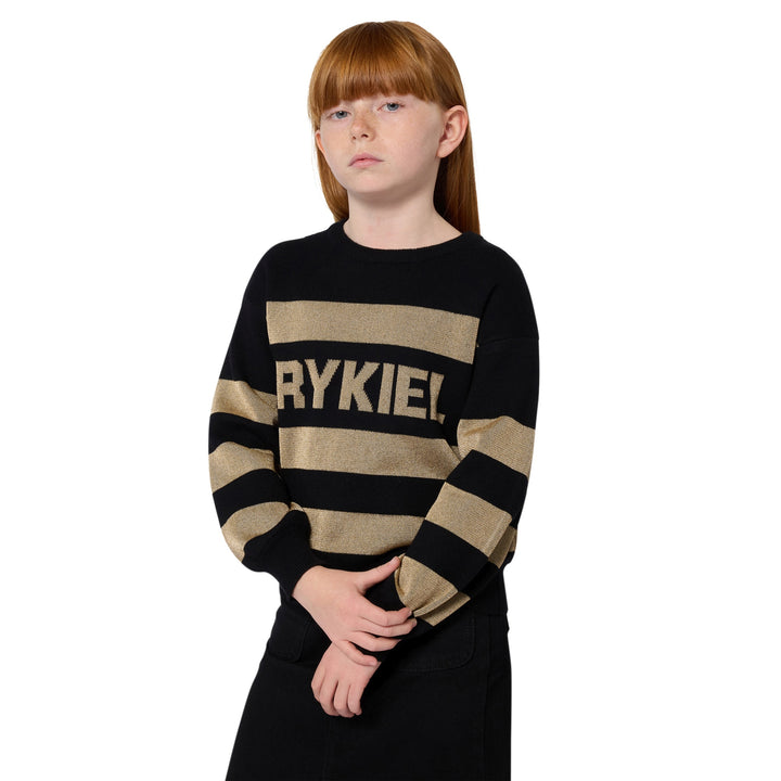 A00349-STRIPED LOGO SWEATER-BLACK  GOLD