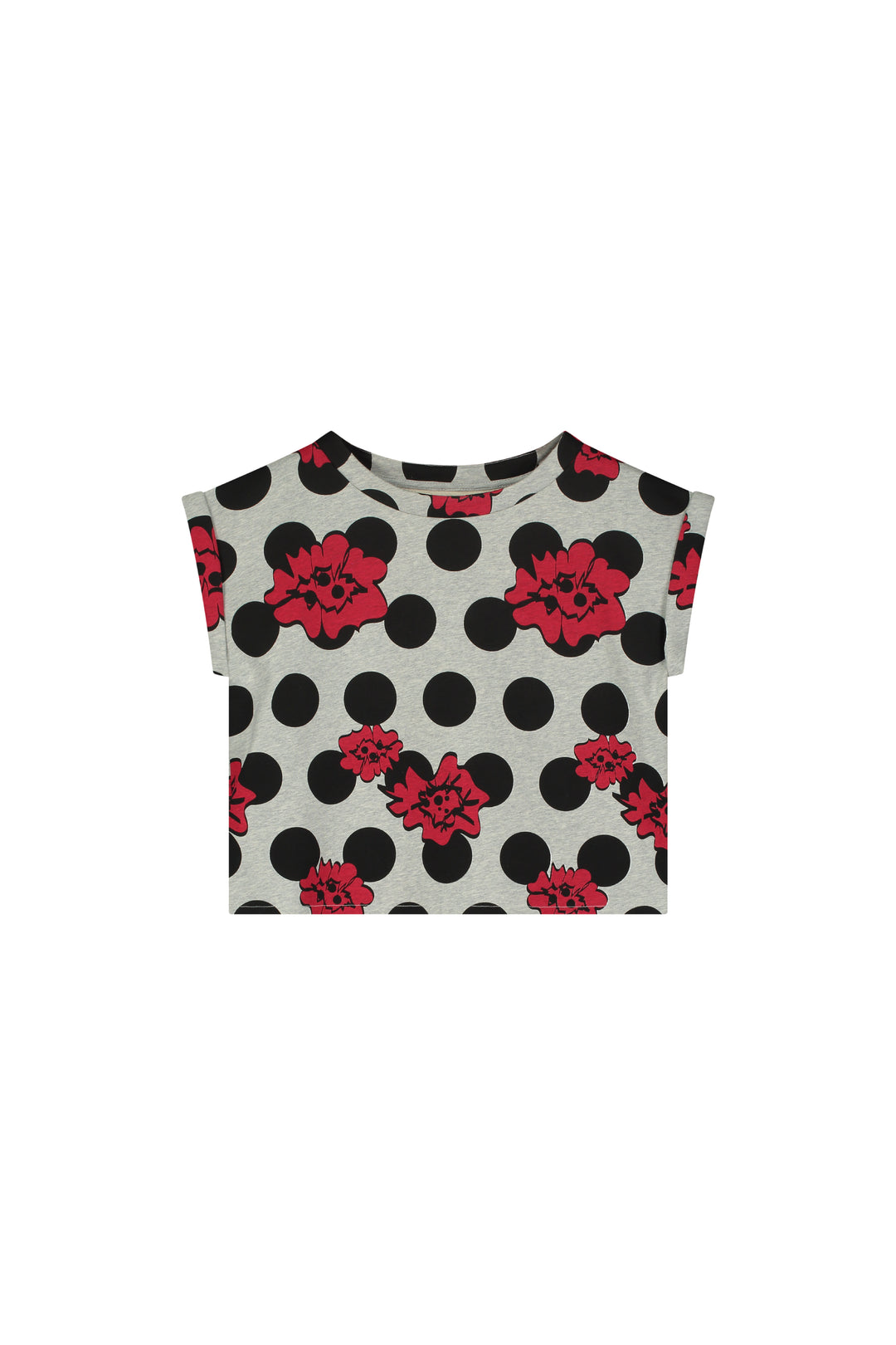 RED FLOWER CROP TOP-Grey Melange/Red Flower