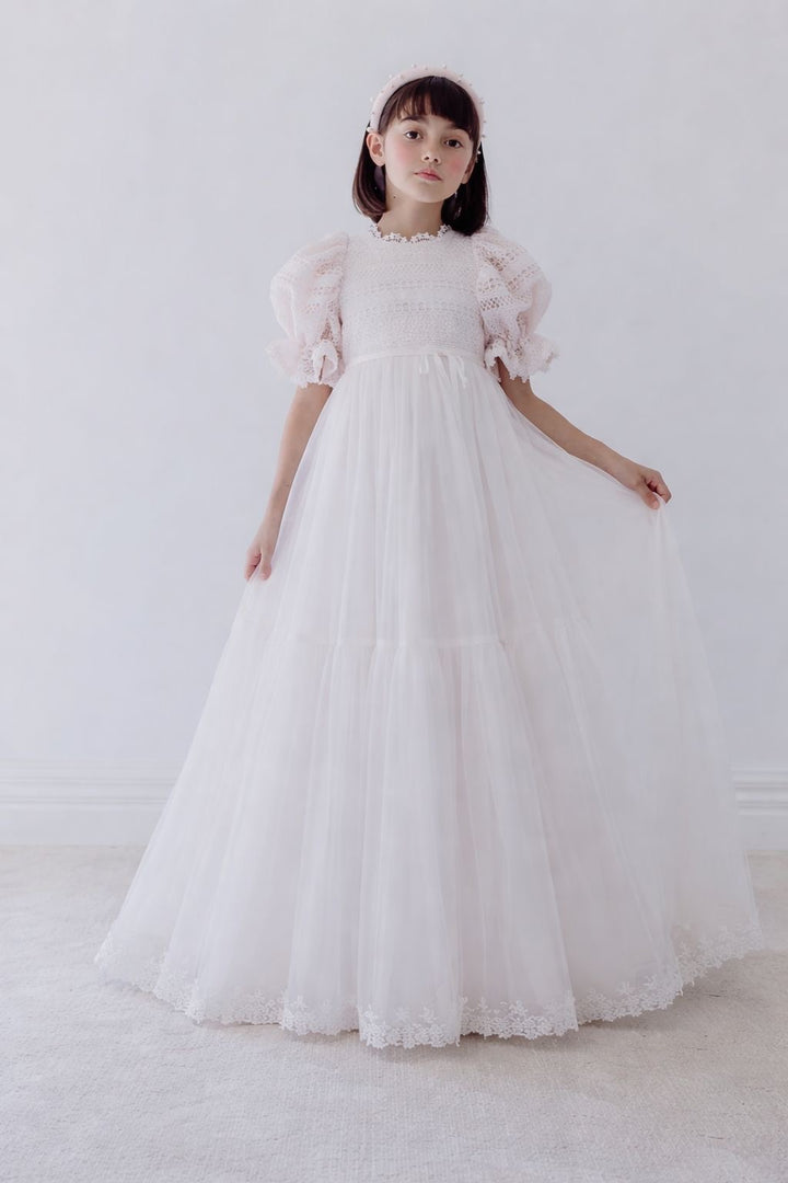 1419B-GOWN-DAISY CHAIN LACE BODICE TULLE GOWN-ICE PINK