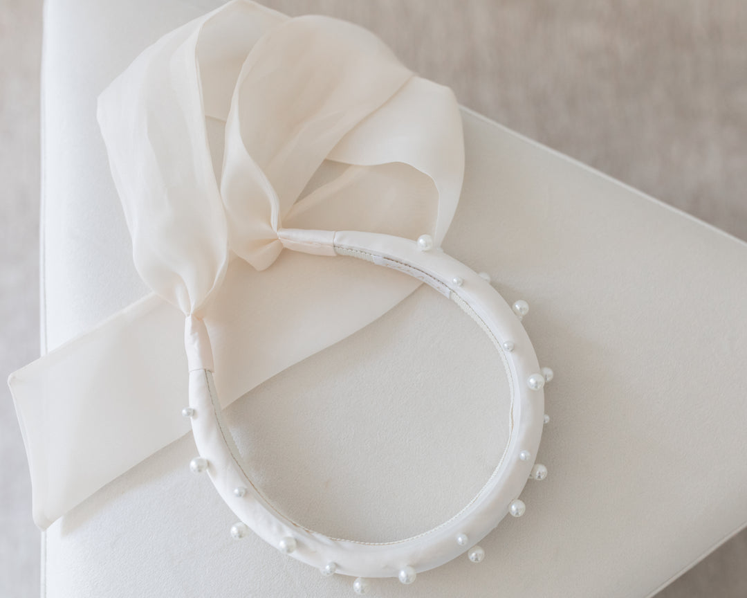 A5-Satin Pearl Headband-Cream