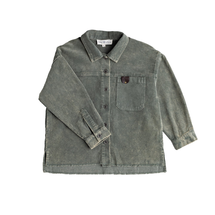 508-Moss Green, snow wash-Boys corduroy oversized shirt