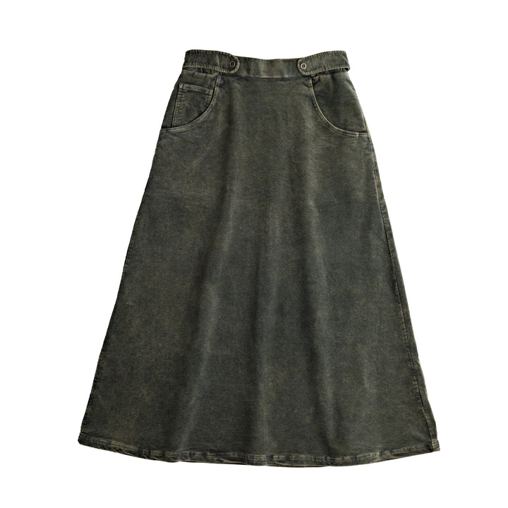 505-Moss Green, snow wash-Teen a-line midi skirt