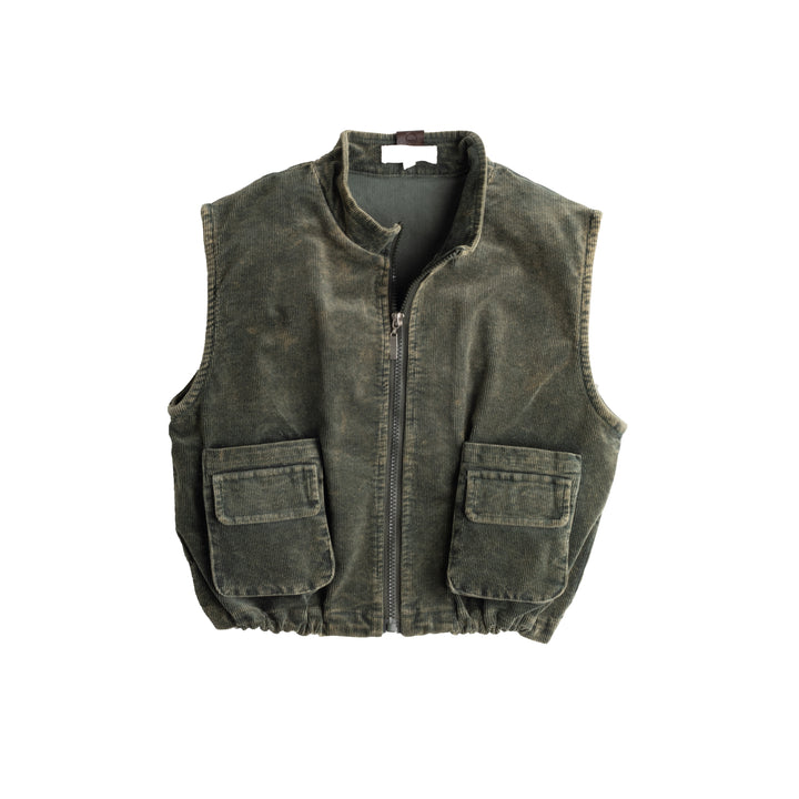 507-Moss Green, snow wash-Teen corduroy bomber vest