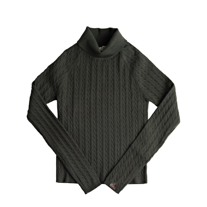 506-Moss green-Teen cableknit turtleneck sweater