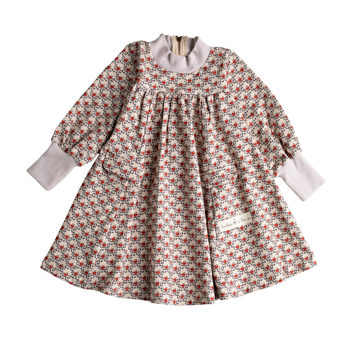 702B-Apple printed FRENCH TERRY-Swing dress with exposed back zipper