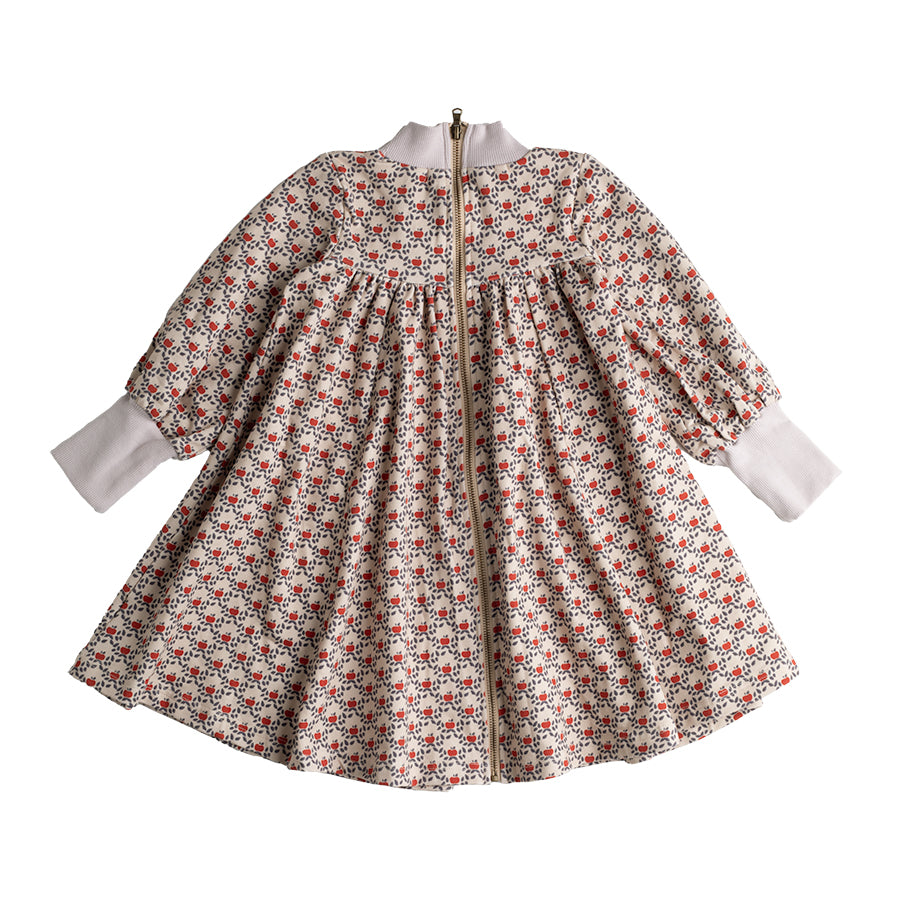 702B-Apple printed FRENCH TERRY-Swing dress with exposed back zipper