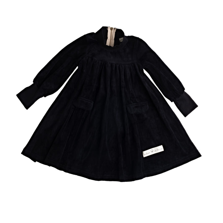 702-Black, ecru trimming-Swing dress with exposed back zipper