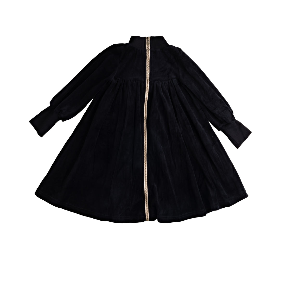702-Black, ecru trimming-Swing dress with exposed back zipper