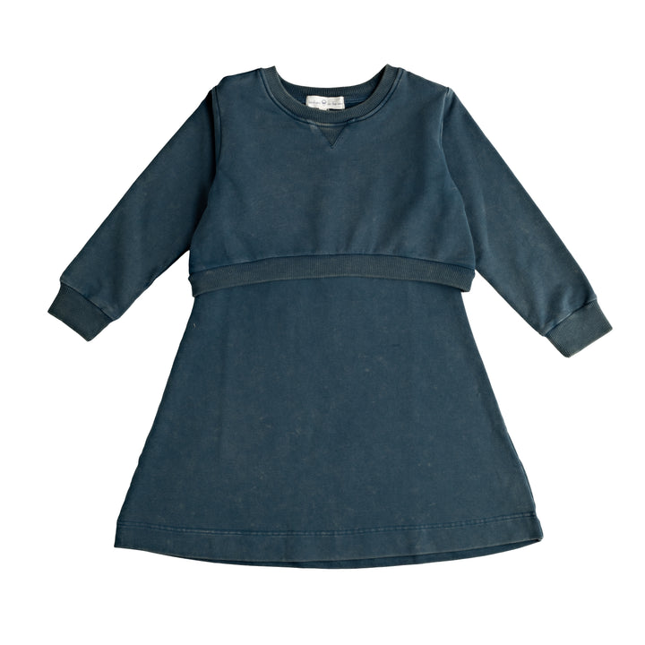 603-Ocean teal, snow wash-Sweatshirt overlay swing dress