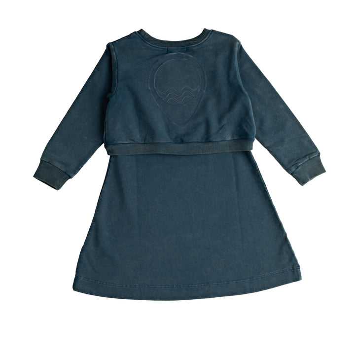 603-Ocean teal, snow wash-Sweatshirt overlay swing dress