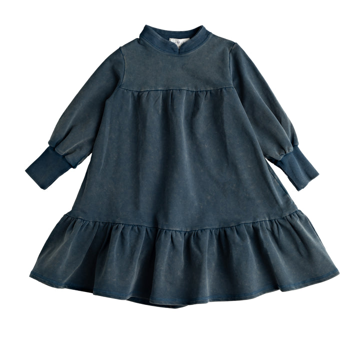 602-Ocean teal, snow wash-Puff sleeve tiered dress