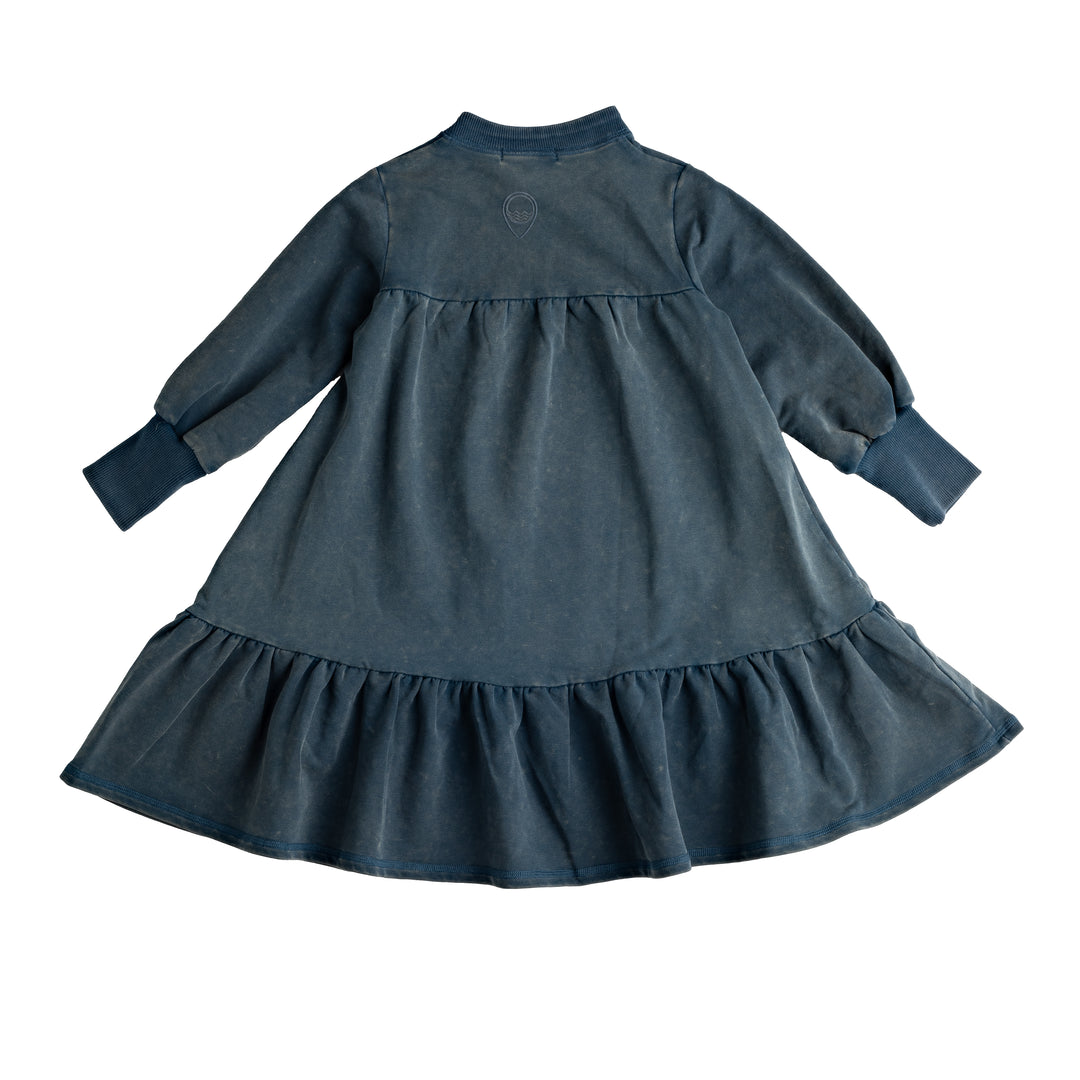 602-Ocean teal, snow wash-Puff sleeve tiered dress