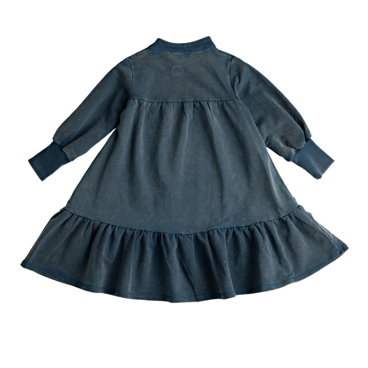 602-Ocean teal, snow wash-Puff sleeve tiered dress