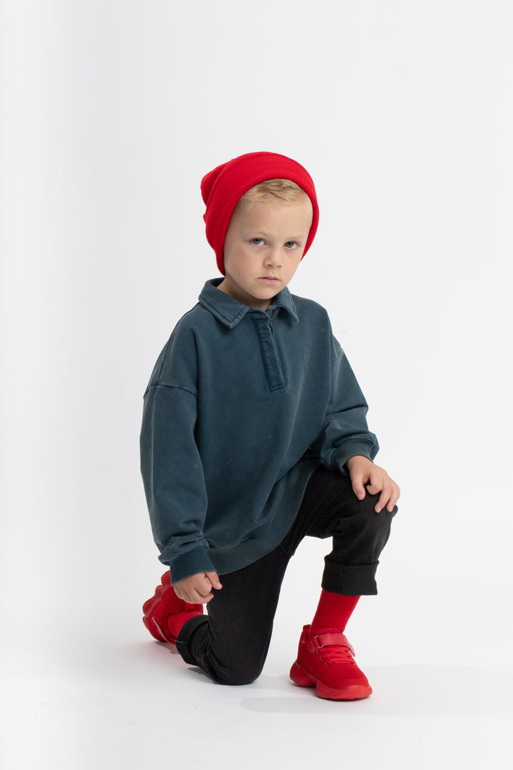 606-Ocean teal, snow wash-Boys polo sweatshirt