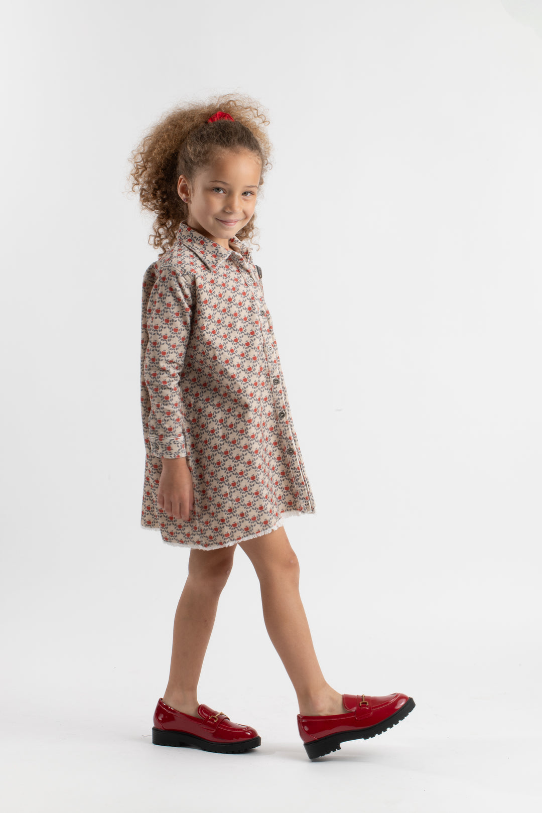 502B-Apple printed corduroy-Oversized shirt dress