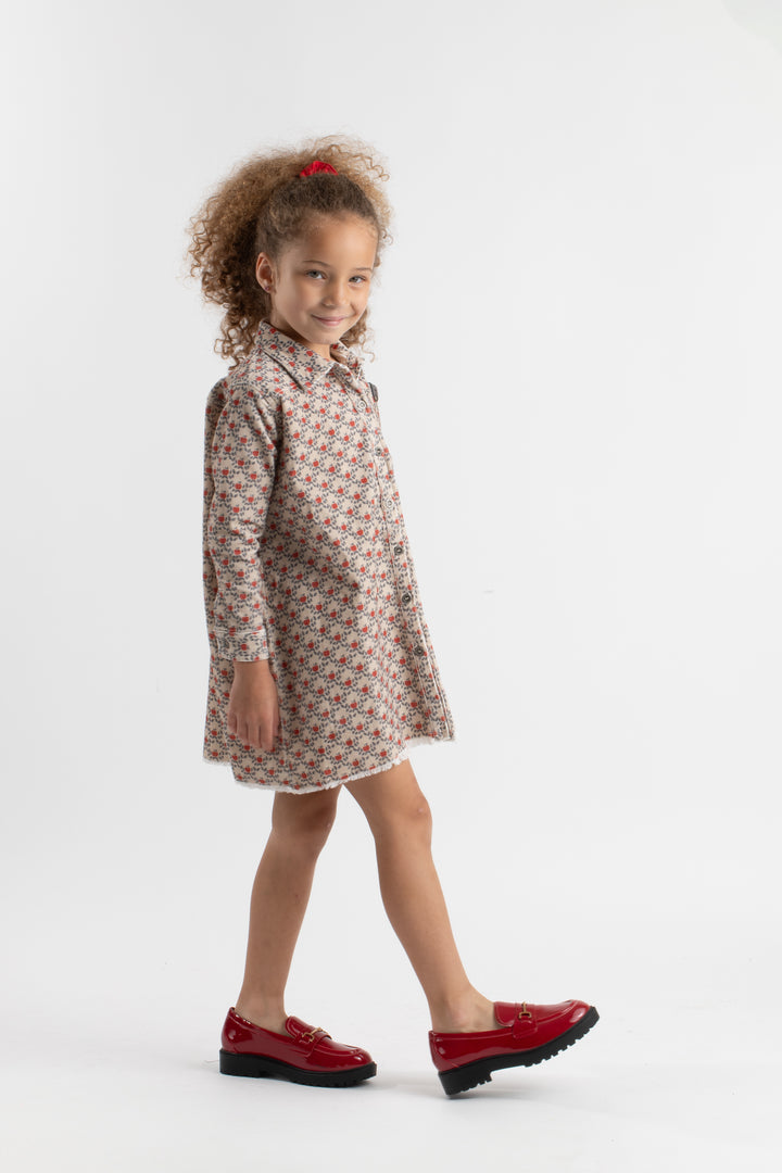 502B-Apple printed corduroy-Oversized shirt dress
