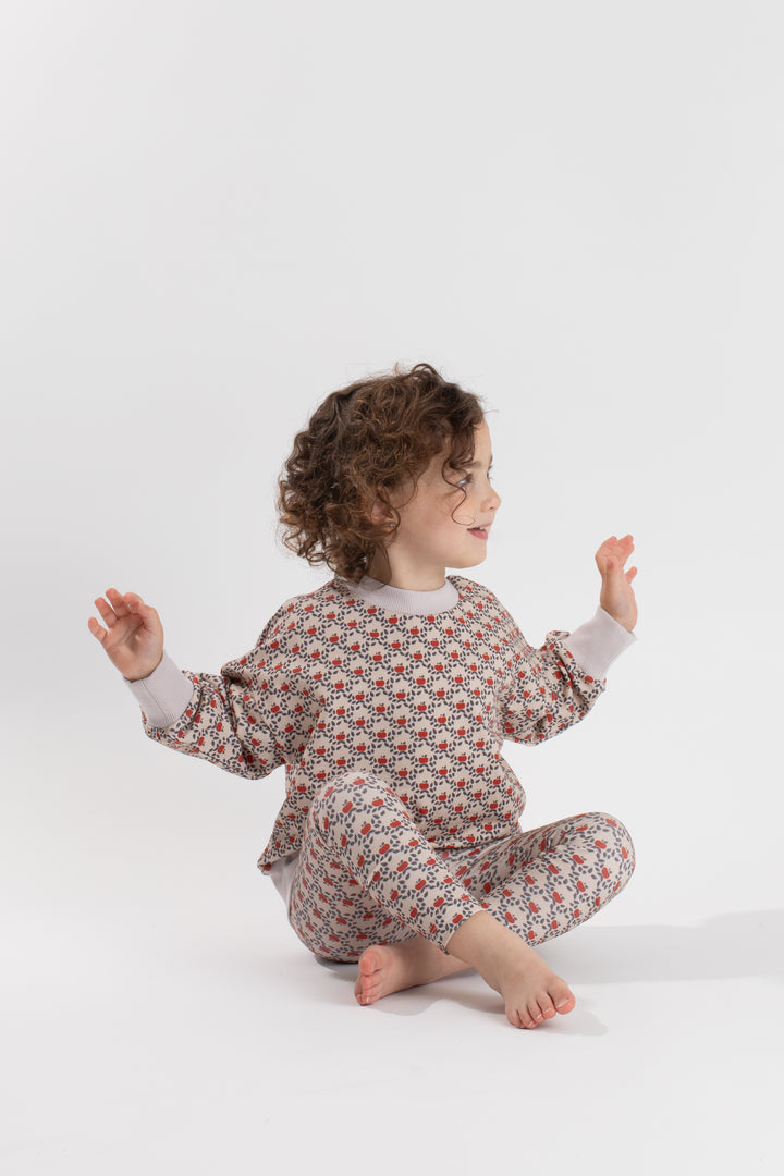 607B-Apple printed FRENCH TERRY FABRIC-Baby girl sweatshirt set