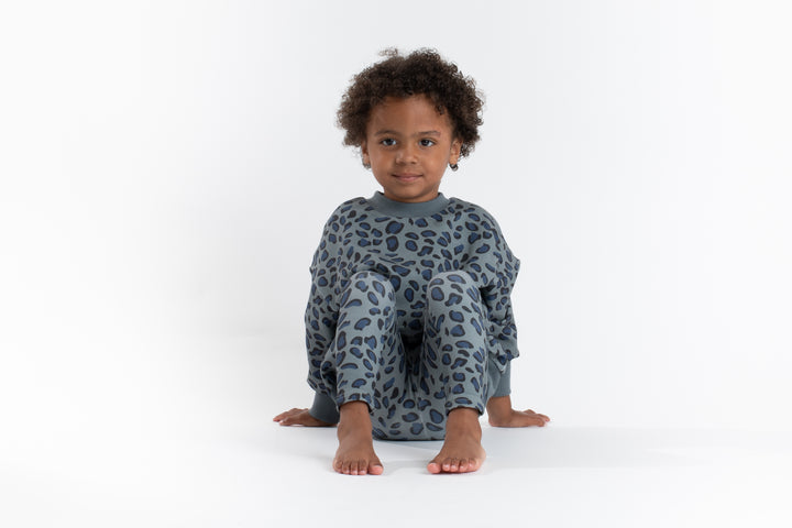 608C-Blue leopard FRENCH TERRY FABRIC-Baby boy sweatshirt set