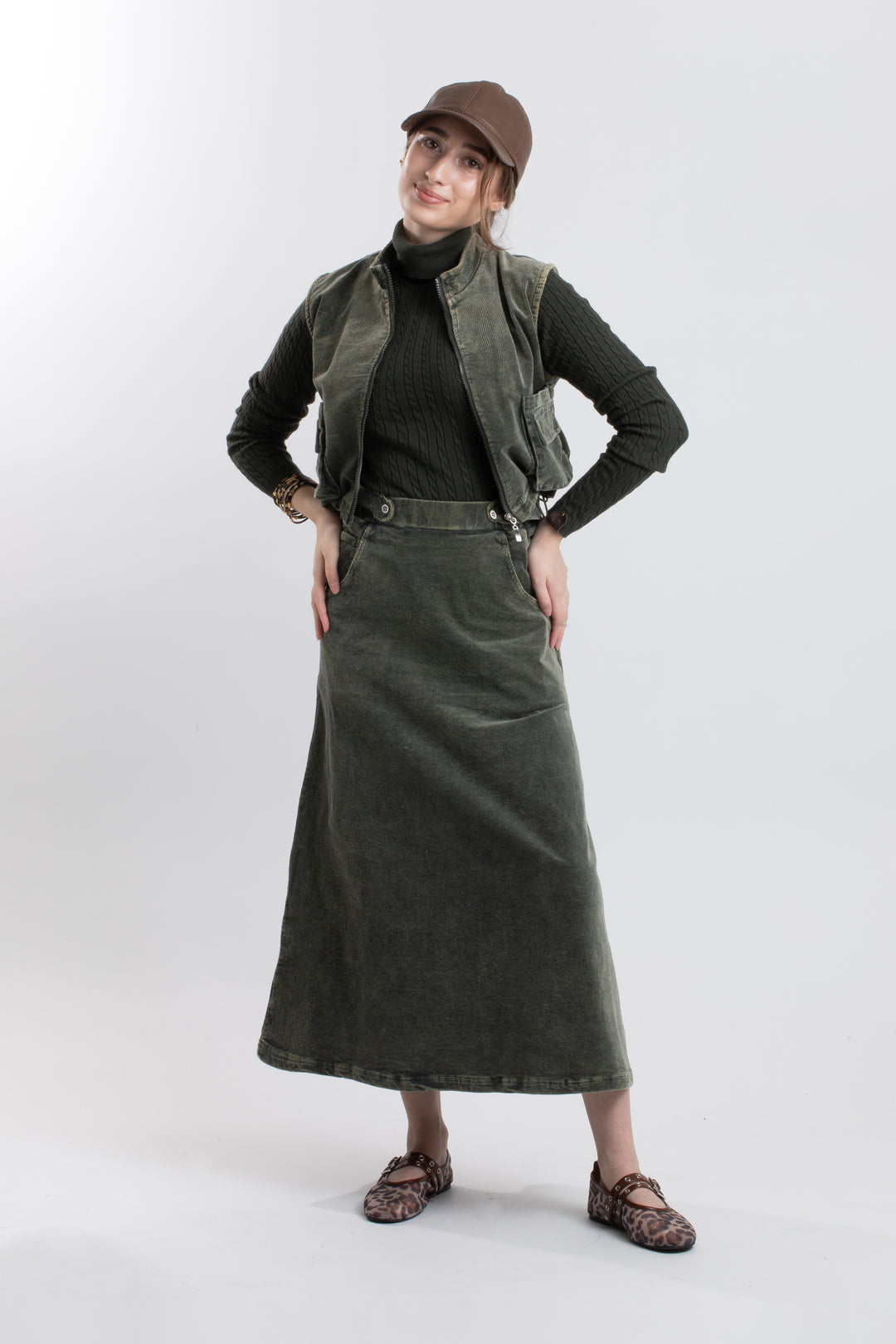 506-Moss green-Teen cableknit turtleneck sweater